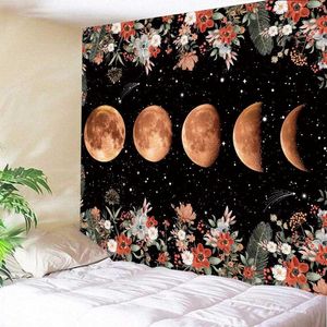 Tapestries Moon en Star Tapestry Chinese Gedrukt Opknoping Achtergrond Doek Kamer Decor Picknick Camping Buiten zitten Tafelkleed Sofa Cover