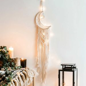 Tapisseries Lune Étoile Macramé Dream Catcher Tenture Murale Boho Chambre Décor Enfants Filles Décoration De La Maison Avec Lumière LED Cadeaux Livraison Directe