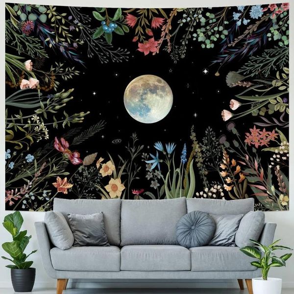 Tapices Moonlight Garden Tapestry Moon para flores Plantas coloridas Decoración de la pared de la sala