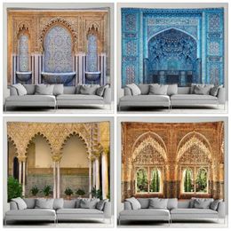 Wandtapijten Marokkaans architectonisch wandtapijt Retro islamitisch geometrisch patroon Muurbehang Boheemse woonkamer Slaapkamer Home Decor Muurschildering