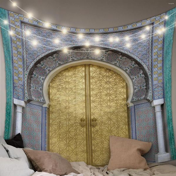 Tapices Puerta marroquí Tapiz Colgante de pared Tela Hippie Manta de playa Sala de estar Decoración Dormitorio Fondo Alfombra Cubierta de tela