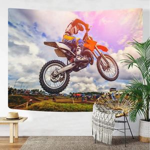 Wandtapijten Motocross Racer Tapestry Extreme Sport Muuropknoping Voor Kinderen Jongens Meisjes Slaapkamer Decor Kunst Woonkamer