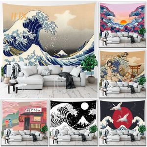 Tapisseries Mount Fuji Tapestry Kawaii Room Decor Decor Mall suspendu au Japon Kanagawa Big Wave Bedroom Dormt Aesthetic Home 221006