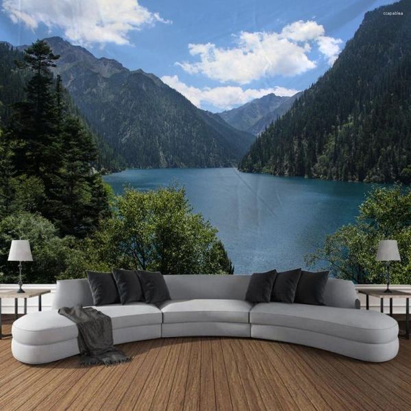 Tapisseries Mountain Forest Lake and Sea Tapestry Wall Art grande décoration murale pour les chambres salons