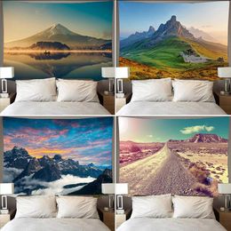 Tapisseries murales de paysage de montagnes et de cascades, tapisserie naturelle mystérieuse, tapis de décoration de fond de maison Hippie