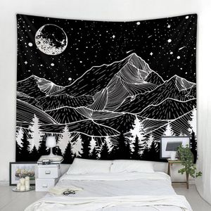 Tapisseries montagnes sous la lune impression grand mur monté Hippie suspendu bohème tapisserie Mandala Art décoration