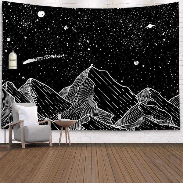 Tapices Montañas bajo el sol Luna Impresión negra Pared Barato Hippie Colgante Tapiz bohemio Mandala Arte Decoración vaiduryd