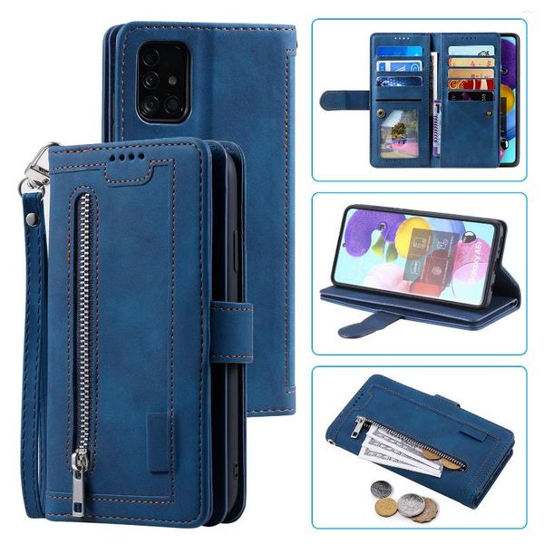 Tapices de cuero de billetera con cremallera multi-tarjeta para Huawei P30 Lite P40 P20 P50 Pro Cubierta de stand Flip Flip Protective Teléfono Protective