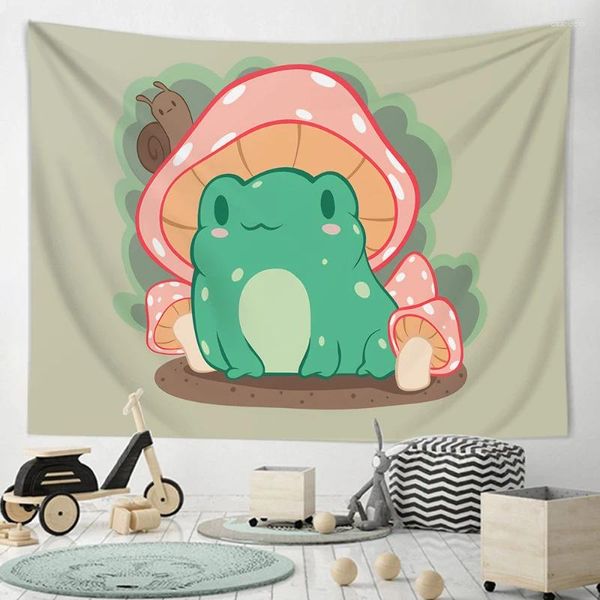 Tapisseries champignon grenouille tapisserie Boho Hippie mignon dessin animé enfants chambre Art revêtement mural fille dortoir décor à la maison