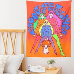 Tapestries Mushroom Girl Tapestry 80s Vintage Boheemse stijl Decoratie Huis Hippie Matras Girls Dorm Room Decor