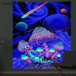 Wandtapijten Paddestoel Psychedelische escentie Tapijt Muur Opknoping Doek Slaapkamer Decor Art Poster Glow Onder Ultraviolet Licht 230106