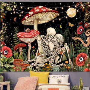 Tapestries Mushroom Skull Tapestry Wall Hanging Skeleton Floral Tapestries Aesthetic Room Decor Trippy Plant Nature Art Bedroom Decoration 230923