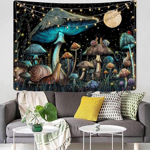 Tapisserie en forme de champignon, dessin animé, fond de lune, escargot, mignon, chambre à coucher, esthétique, Nature sombre, affiche murale suspendue