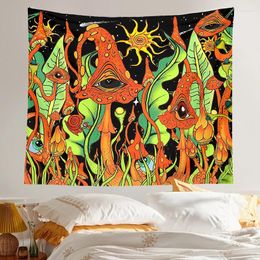 Tapestries paddestoel tapijtogen muur hangende trippy kleurrijk brandende zon magie planten strippy boho huiskamer decor