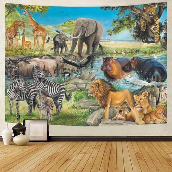 Tapisseries mystérieuses forêts animaux tapisserie lion éléphant peacock tigre mur suspendu home décoration hippie fond de chambre hippie tissu