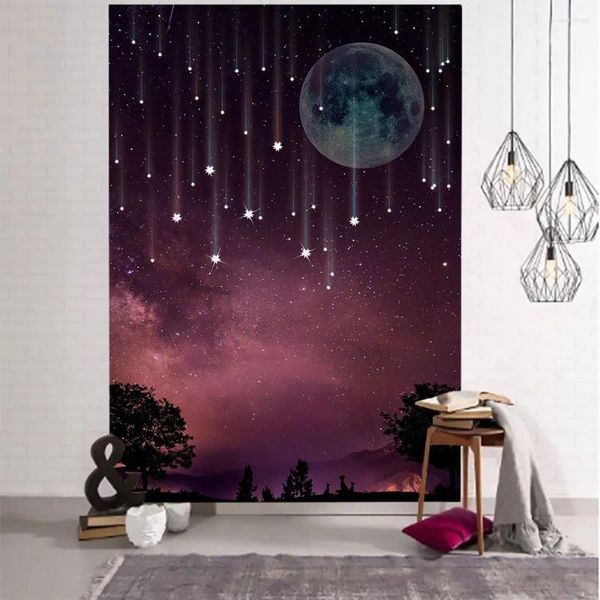 Tapisseries Mystère Ciel Étoilé Tapisserie Hippie Tenture Murale Boho Chambre Décor Esthétique Forêt Arbre Jungle Lune Tapisserie Fond Plafond