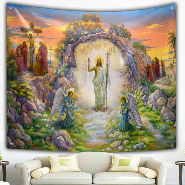 Tapisseries de scène de la Nativité, tapisserie murale en tissu d'art chrétien, décoration de maison d'artiste du Christ jésus, arrière-plan de pâques