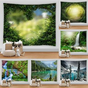 Tapestries natuurlijk bos landschap tapijtmandala muur hangende huis kunst decoratief hippie bohemian yoga tapijtblad