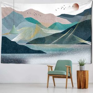 Tapisseries paysage naturel Sun Forest Mountain Tapestry mur suspendu mur hippie tapis de beauté tapisserie psychédélique