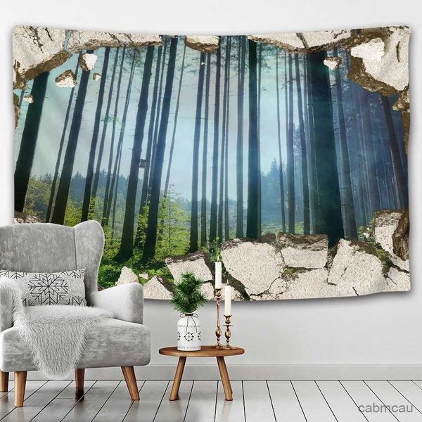 Tapisseries Tapisserie murale naturelle forêt ciel étoilé tapis mur tissu tapisserie tente Hippie arbre Mandala TAPIZ paysage