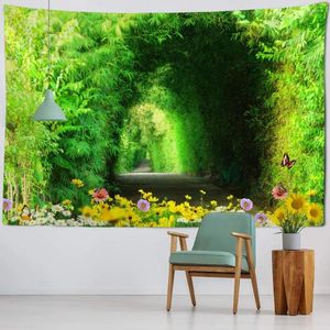 Tapestries Nature Landscape 3d Printing Tapestry Green Bamboo Forest Home Decor Wall Hanging Aesthetics Room Art Yoga Sheets
