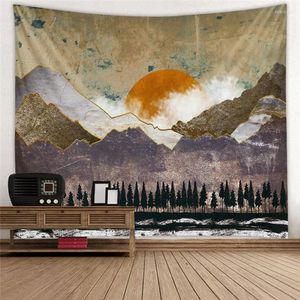 Tapestries natuur landschap muur tapijt Tapestry bergbosboom geschilderde zonsondergang hippie mandala hangende schoonheid psychedel tapijt