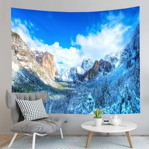 Tapices Naturaleza Montaña Bosque Tapiz Invierno Árbol Nevado Paisaje Colgante de Pared Decoración Dormitorio Hogar Sala de estar Dormitorio