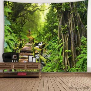 Tapisseries Décors de la nature Tapisserie Forest Sea Beach Waterfall Landscape Mur suspendu DIY Home Decorative Porte Curtain Personnalisez R230812