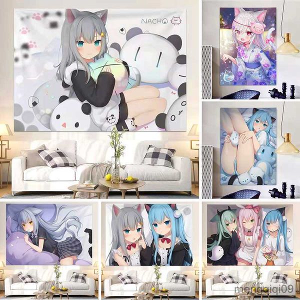 Tapices Bonito tapiz para el hogar Linda chica de Anime pintura dormitorio fondo universitario decoración del hogar rosa colgante de pared tela colorida R230705