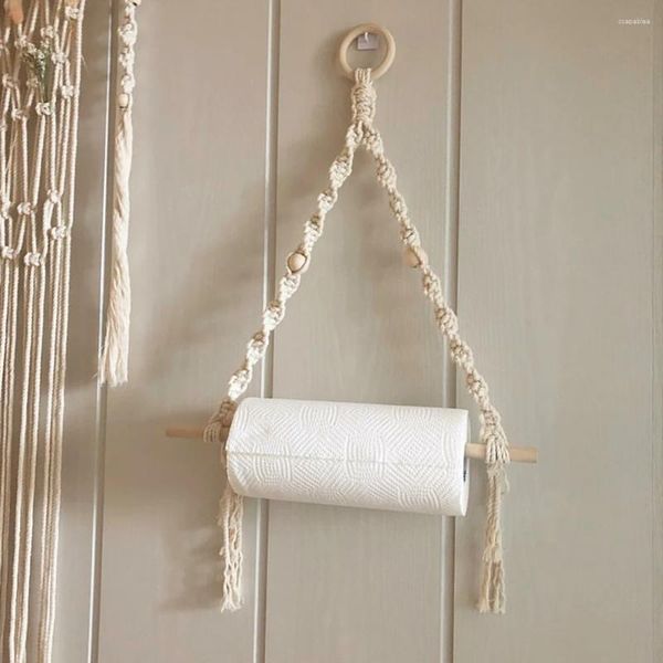 Tapices nórdico hecho a mano papel toalla soporte boho colgante tapiz algodón cuerda macrame decoración del hogar para baño cocina