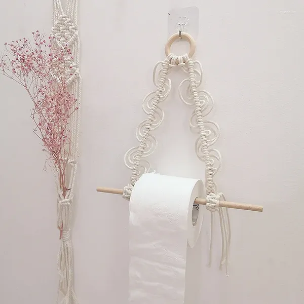 Tapices Decoración nórdica para el hogar Soporte de papel higiénico Rollo Macrame Estante de almacenamiento Estantes colgantes de pared Adorno Cuerda tejida a mano