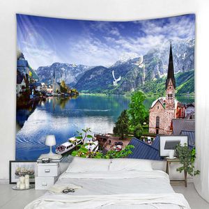 Tapisseries décoratives de paysage nordique, tapisserie de fond mural pour chambre à coucher, esthétique de la maison, peut être personnalisée