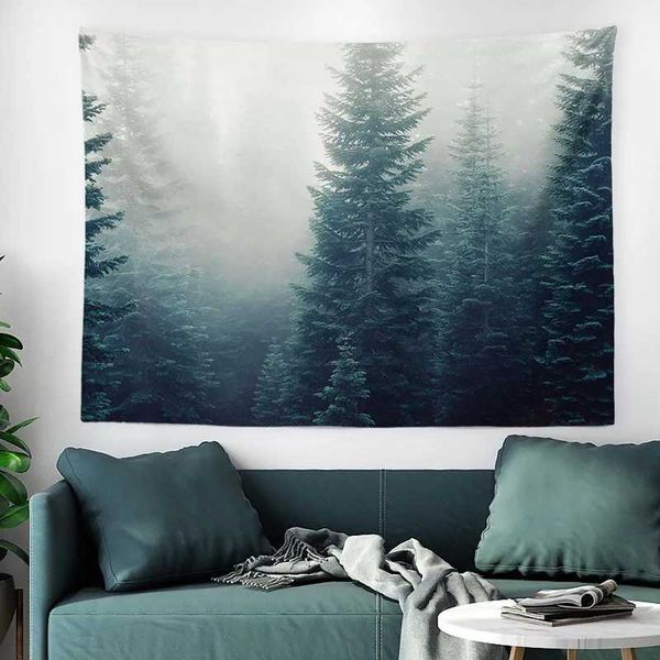 Tapisseries Nordique Paysage Naturel Soleil Forêt Montagne Tapisserie Psychédélique Fleur Plante Esthétique Chambre Décoration Tenture Murale TissuL240123