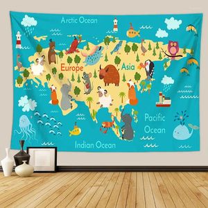 Tapisseries Style Nordique Carte du Monde Animal Tapisserie Tenture Murale Chambre d'enfant Polyester Serviette de Plage Polyester Couverture Mince Tapis de châle de Yoga