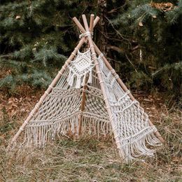 Tapisses Tapre de tapisserie macrame tissée à la main de style nordique avec porte-bâtons en bois pour enfants en coton corde filet net décoration bohême