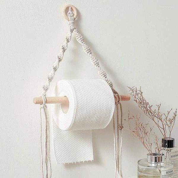 Tapices Nordic Toilet Paper Holder Dispensador Tapiz tejido a mano Macrame Colgante de pared Baño Toallero Decoración