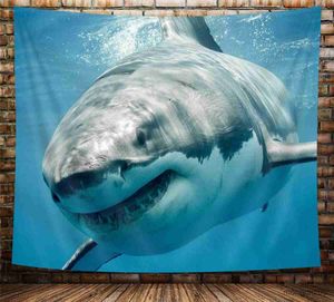 Arazzi Ocean Art Home Decor Shark Jaws Tusk Keenness Predation In Underwater Tapestry Wall Hanging for Bedroom Living Room Dorm Decor R230710