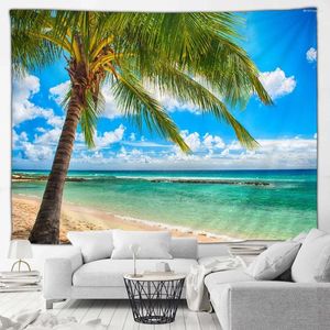 Tapestries Ocean Beach Coconut Tree Outdoor Nature Landschap Tapijt Tapijt Hawaiiaanse bioscoopwand Hangende woonkamer Muurschildering Decor