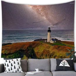 Tapisches Ocean Tapestry Lighthouse Island Pattern Mur Murding for Bedroom Home Boho Style Cloth Decor T0019