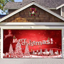 Wandtapijten Buiten Kerstvakantie Garagedeur Banner Cover Kerst Kerstman Sneeuwpop Achtergrond Decoratie Vrolijk Kerstfeest Garagetapijt 231207