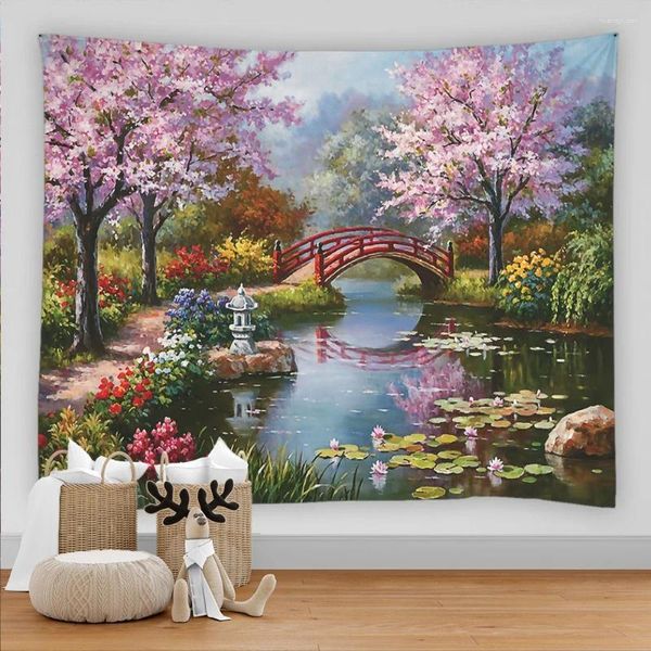 Tapeçarias pintura paisagem floresta jardim tapeçaria parede pendurado boêmio arte impressão sala decoração de casa hippie