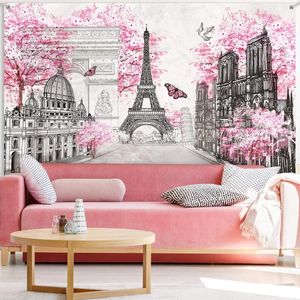 Tapisseries paris tapisserie fond de toile d'art art eiffel tour pote fond d'Europe paysage paysage rose suspendu décor de suspension rose