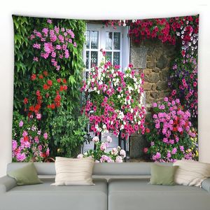 Tapisses Park Floral Tapestry Plante rose vintage Brick Wall Arch Decor Modern Bedroom Room Aesthetics Home