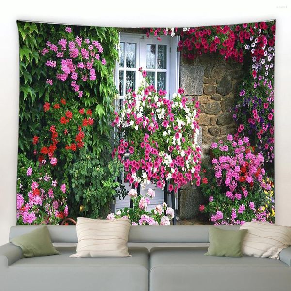 Tapisses Park Floral Tapestry Plante rose vintage Brick Wall Arch Decor Modern Bedroom Room Aesthetics Home