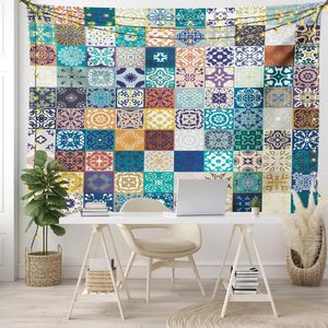 Tapestries patchwork geometrisch patroon tapijt Tapestry bloemendecoratie Marokkaanse stijl muurhangende decor voor slaapkamer woonkamer slaapzaal