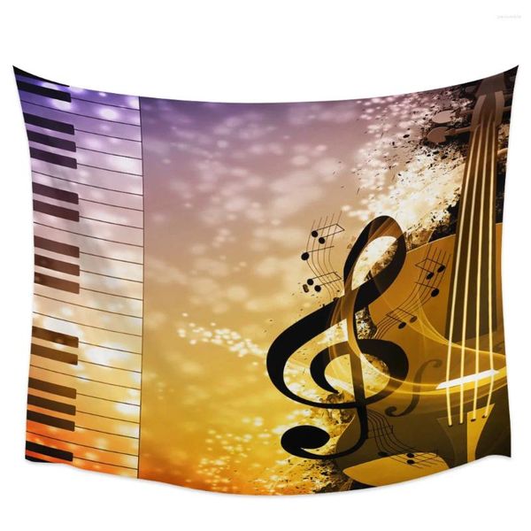 Tapisseries Piano Violoncelle Note de Musique Imprimé Grande Tapisserie Hippie Tenture Murale Boho Chambre Art Décor Esthétique Tapis Feuille Couverture