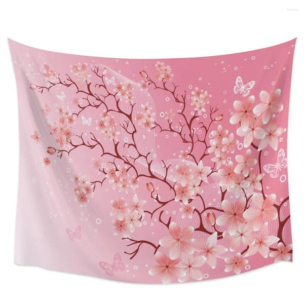 Tapices Pink Cherry Blossom Flowers Tapestry Tapestry Wall Tapesties Hippie Hippie para decoración del hogar Sala de estar dormitorio Gran tamaño