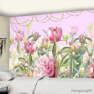 Tapestries roze bloemtapijtwand hangende kleine verse tafel mat slaapkamer decoratieve achtergronddoek r230815