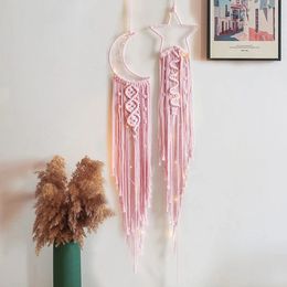 Tapisseries Rose Macramé Lune Étoile Dream Catcher Tenture Murale Tapisserie Boho Décor À La Maison À La Main Enfants Filles Décoration De Chambre De Noël Cadeau 231201