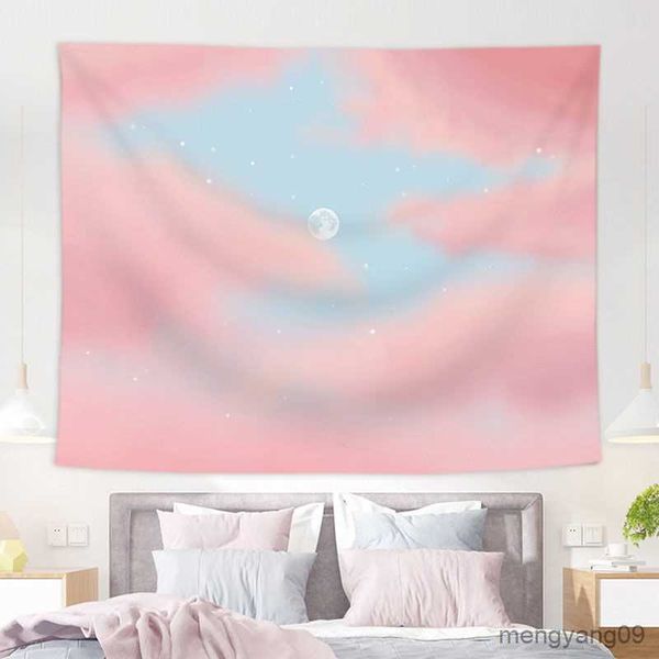 Tapisses Pink Moon Tapestry Ins Hanging Tissu Coucheur Huile Peinture Dream Moon Room Decoration Mur Tapestry Couvrant R230810